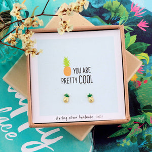 'You Are Pretty Cool' Pineapple Earrings - sterling silver-NuNu jewellery
