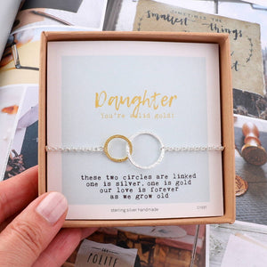 Silver And Gold Circle Daughter Bracelet - sterling silver-NuNu jewellery