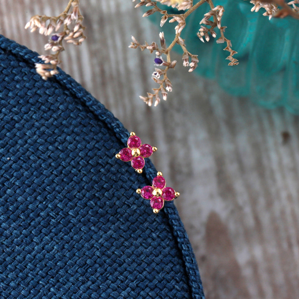 Pink Crystal Star Earring Studs - sterling silver-NuNu jewellery