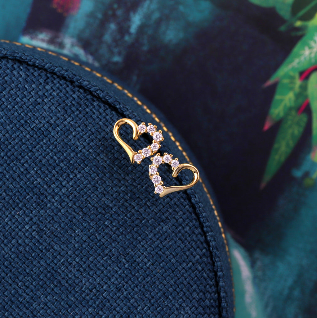 Half Crystal Heart Stud Earrings - sterling silver-NuNu jewellery