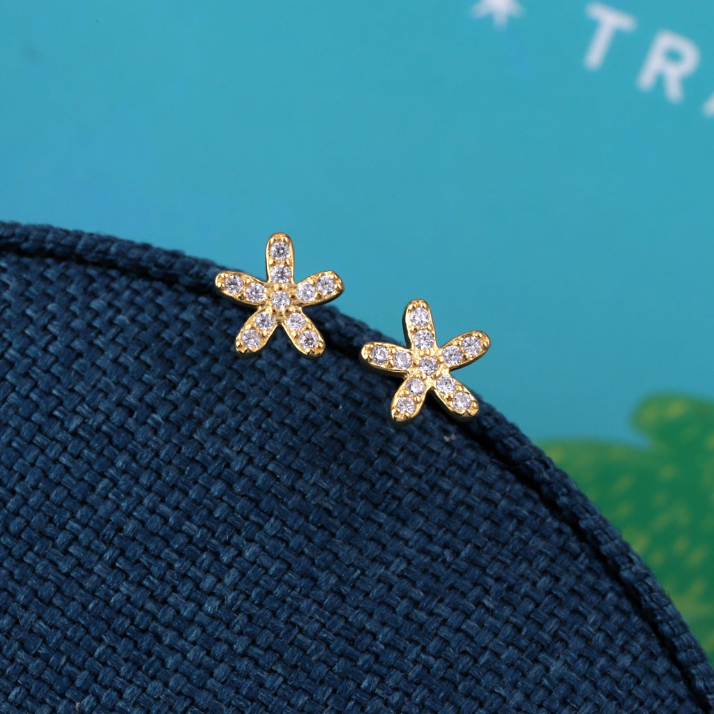 Crystal Flower Studs Earrings - sterling silver-NuNu jewellery