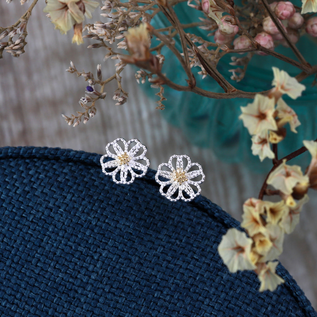 Lace Fower Stud Earrings - sterling silver-NuNu jewellery