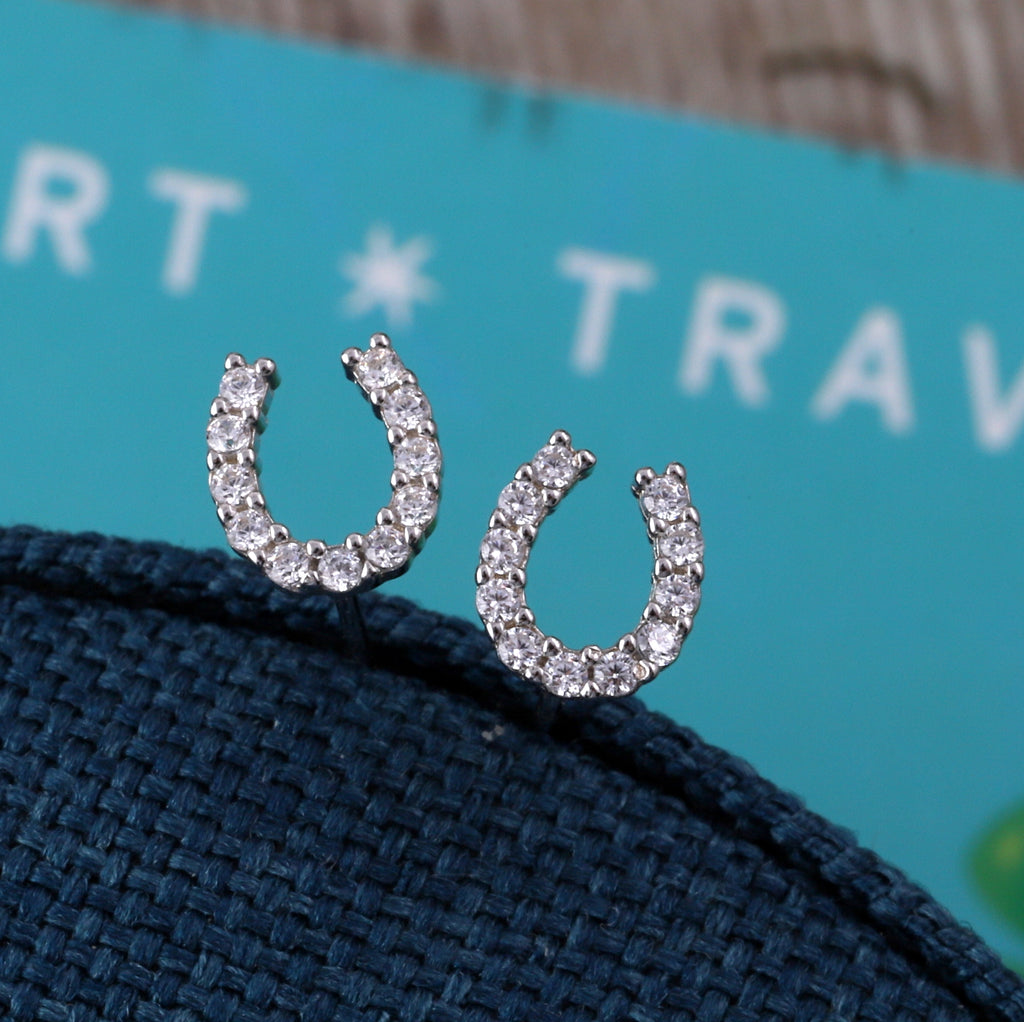 Crystal Horseshoe Stud Earrings - sterling silver-NuNu jewellery