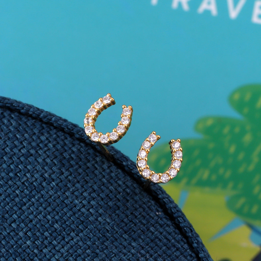 Crystal Horseshoe Stud Earrings - sterling silver-NuNu jewellery
