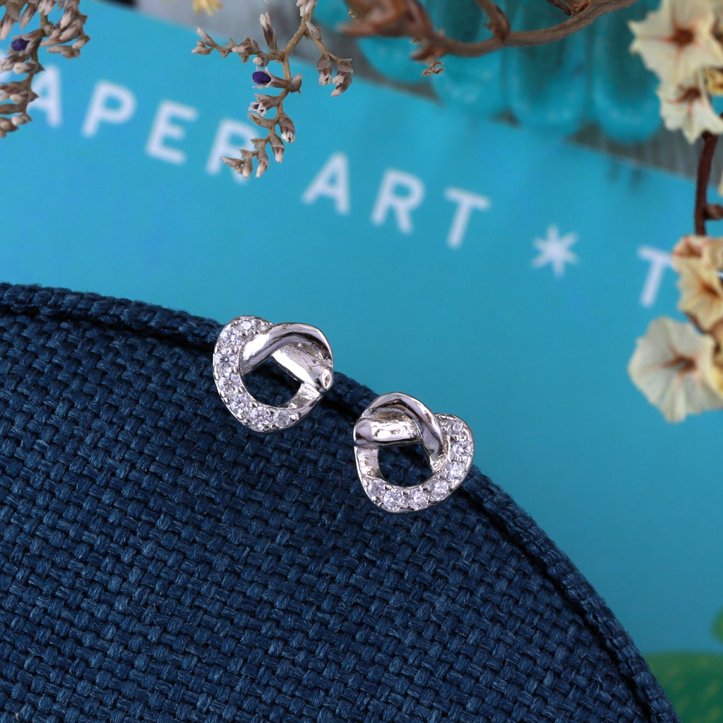 Knotted Crystal Heart Stud Earrings - sterling silver-NuNu jewellery