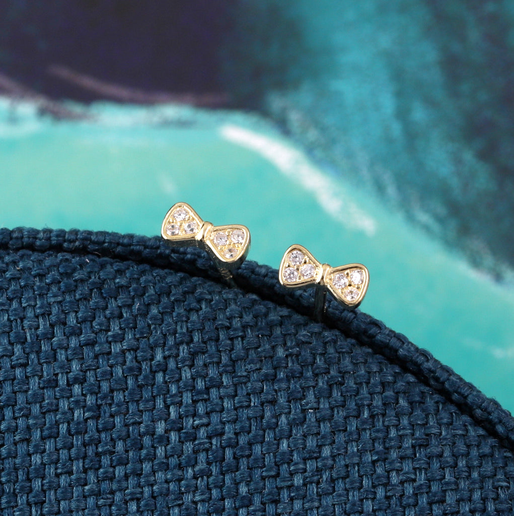 Crystal Bow Stud Earrings - sterling silver-NuNu jewellery