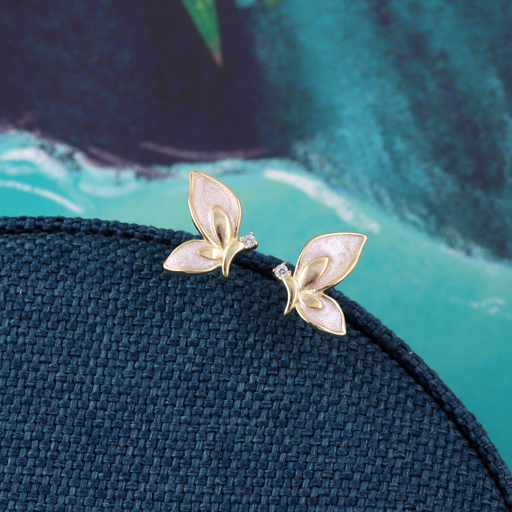 Enamel Gold Butterfly Stud Earrings - sterling silver-NuNu jewellery