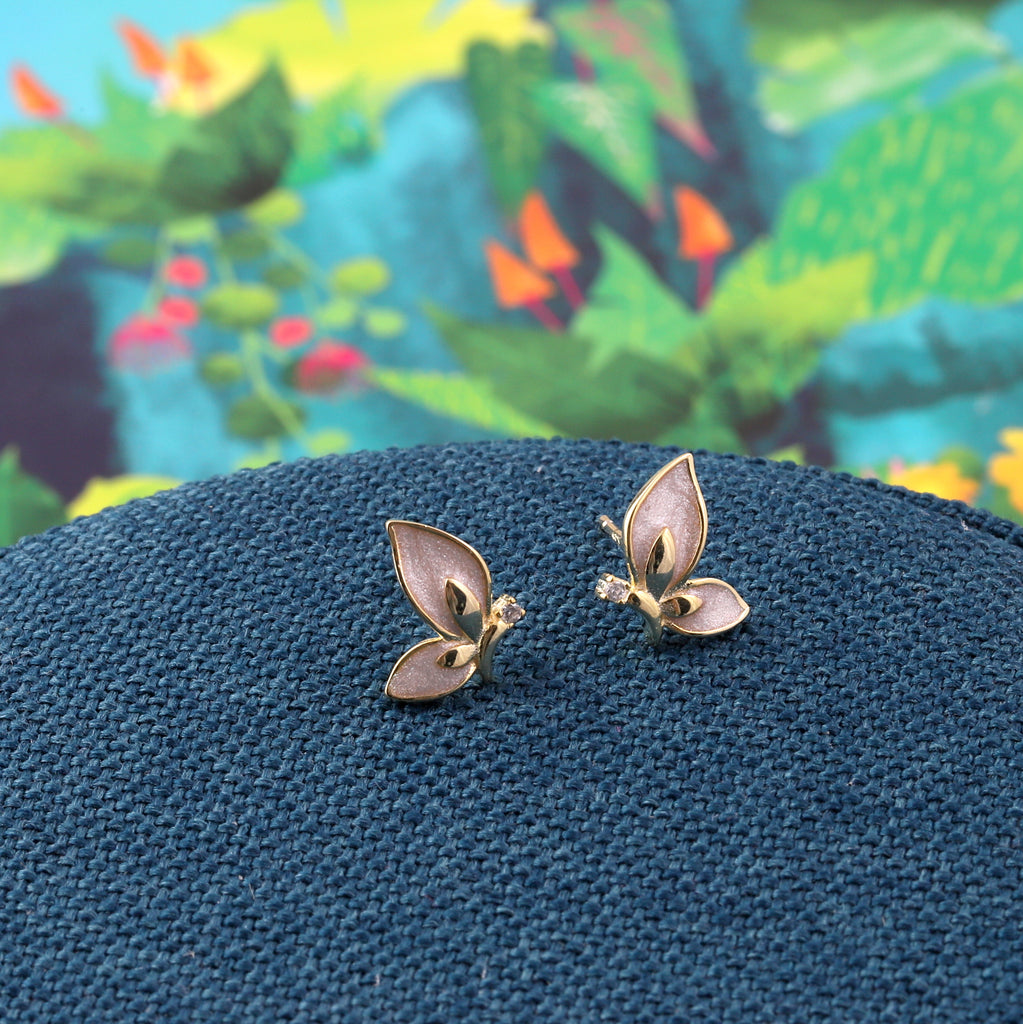 Enamel Gold Butterfly Stud Earrings - sterling silver-NuNu jewellery