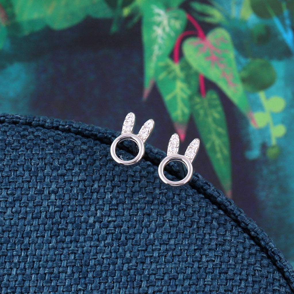 Circle Bunny Stud Earrings - sterling silver-NuNu jewellery