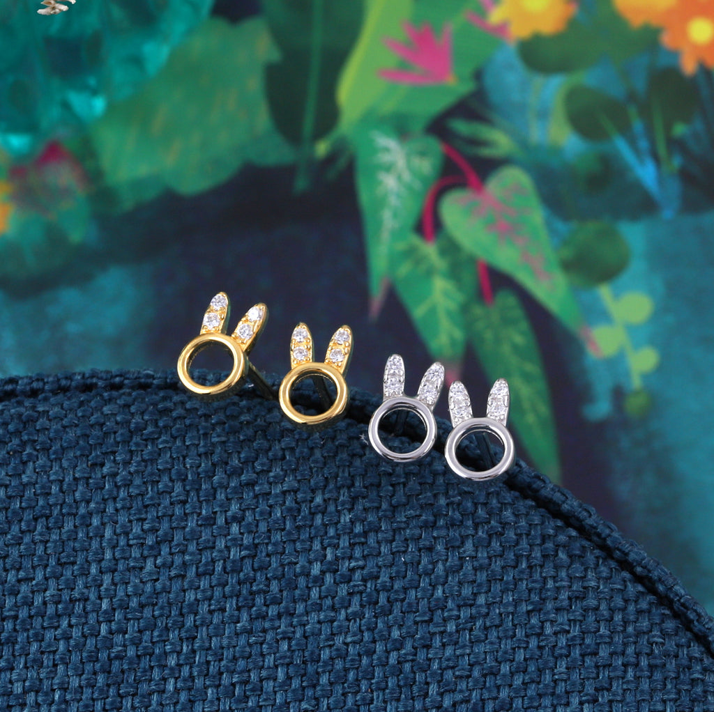 Circle Bunny Stud Earrings - sterling silver-NuNu jewellery