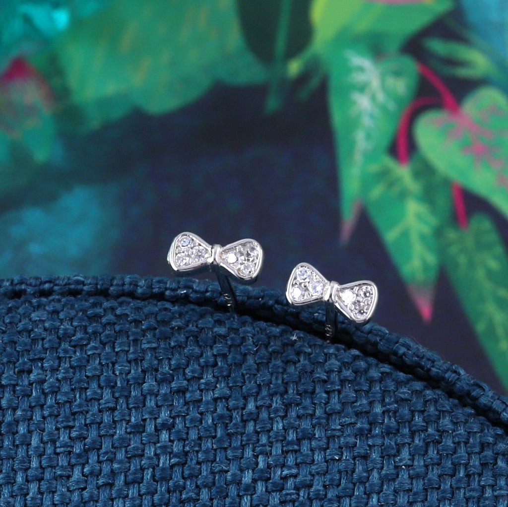 Crystal Bow Stud Earrings - sterling silver-NuNu jewellery