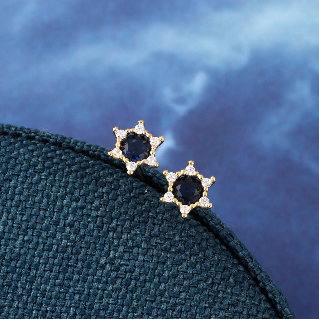 Navy Gem Stone Star Stud Earrings - sterling silver-NuNu jewellery