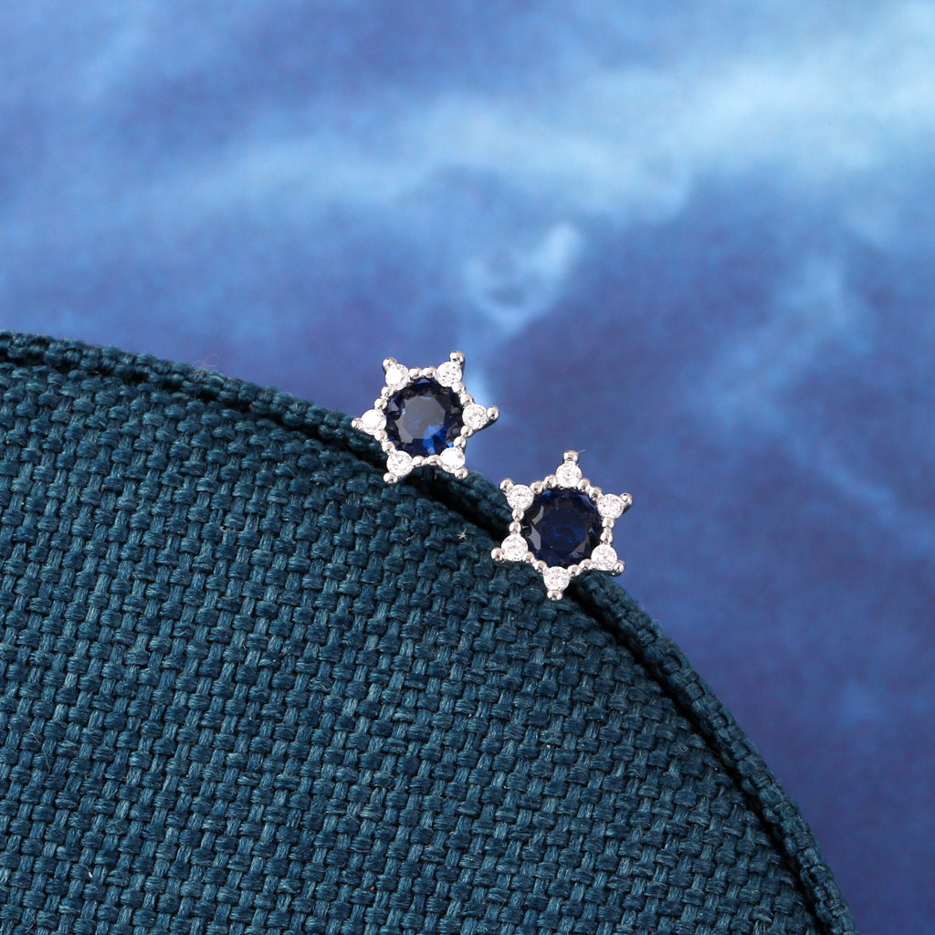 Navy Gem Stone Star Stud Earrings - sterling silver-NuNu jewellery