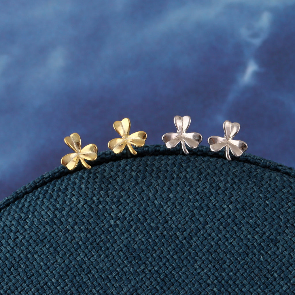Three Clover With Stem Stud Earrings - sterling silver-NuNu jewellery