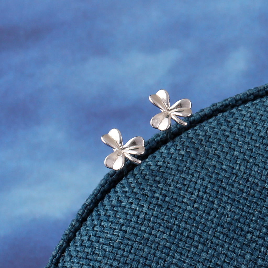 Three Clover With Stem Stud Earrings - sterling silver-NuNu jewellery