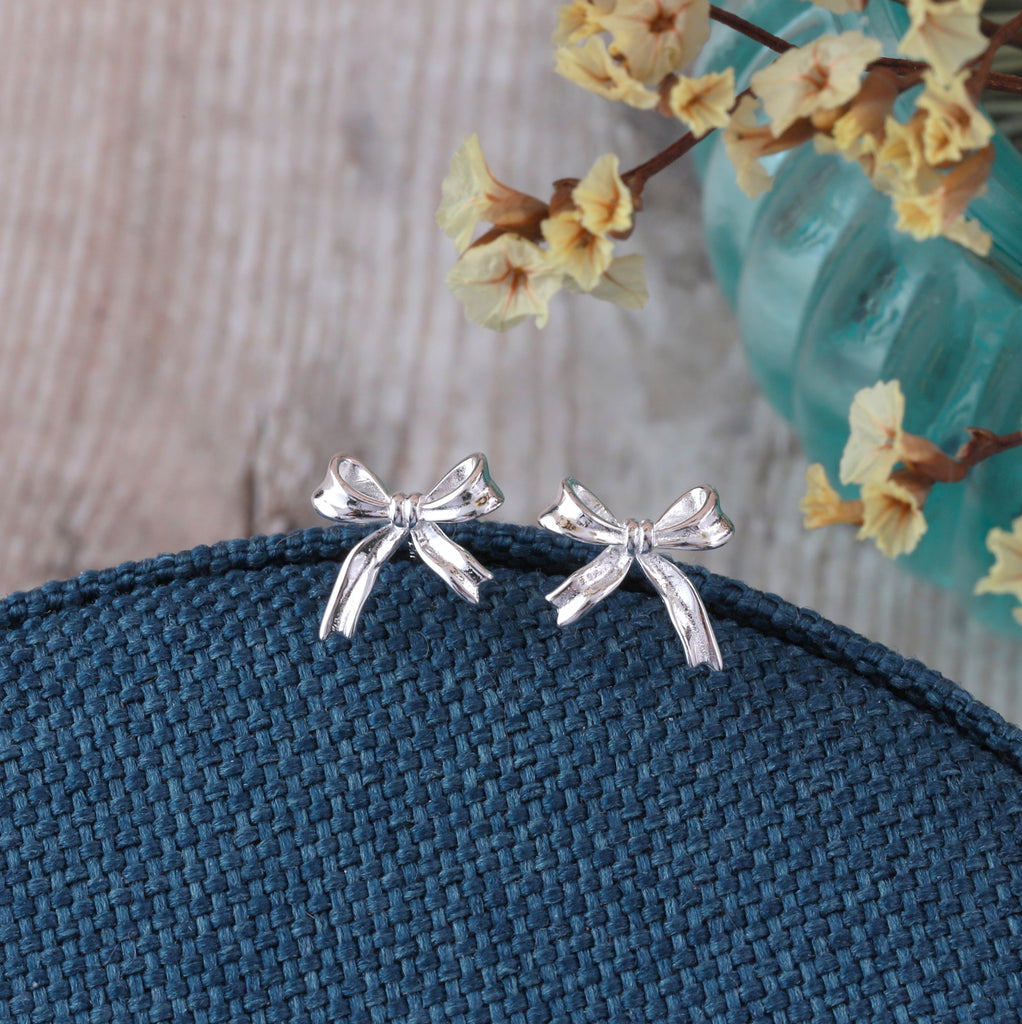 Silk Bow Stud Earrings - sterling silver-NuNu jewellery