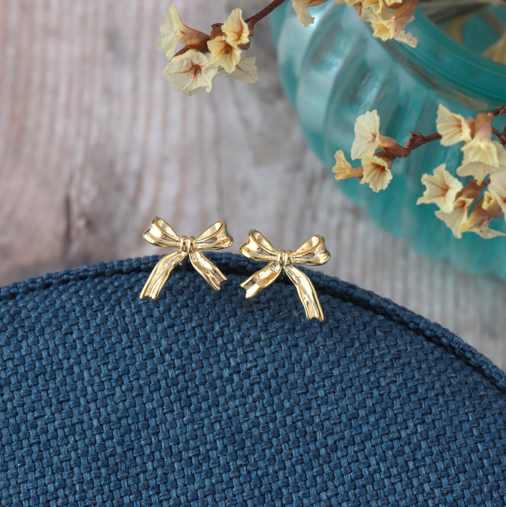 Silk Bow Stud Earrings - sterling silver-NuNu jewellery