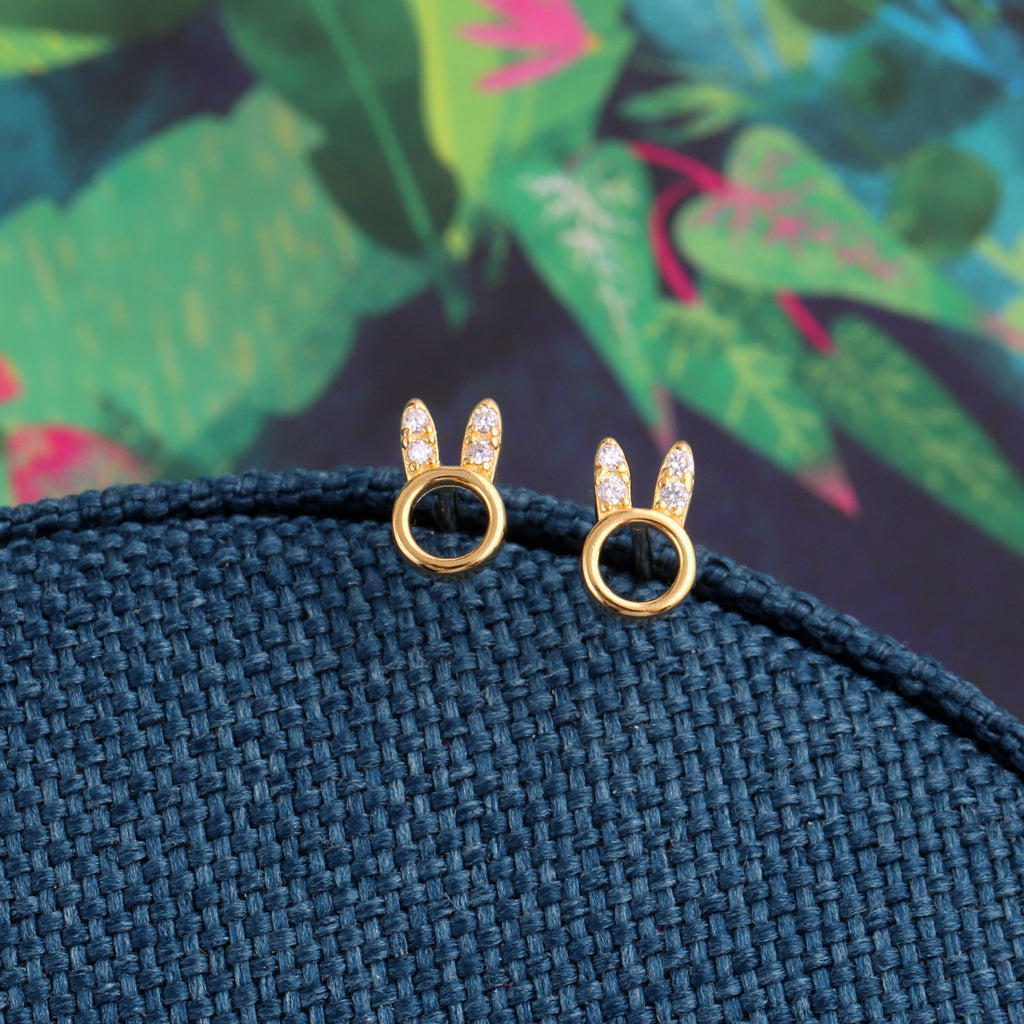 Circle Bunny Stud Earrings - sterling silver-NuNu jewellery