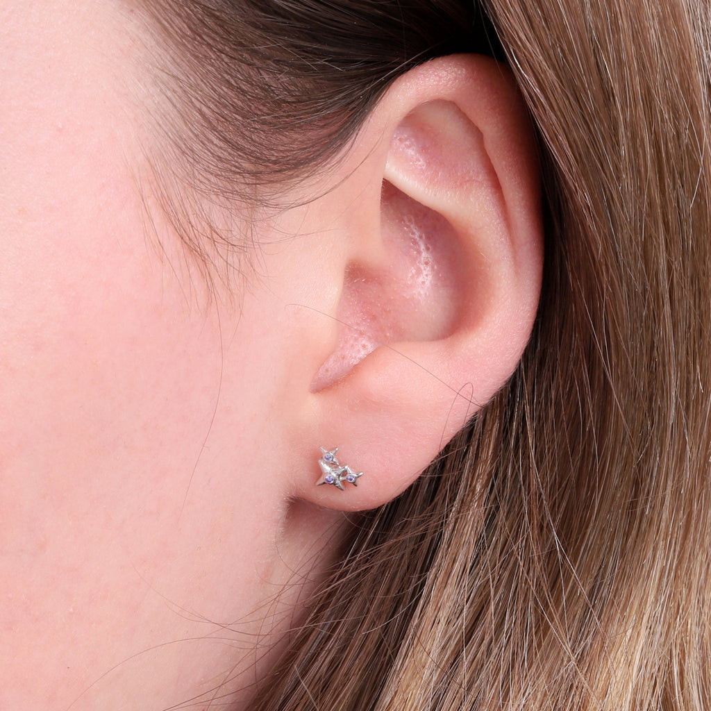 Three Star Stud Earrings - sterling silver-NuNu jewellery