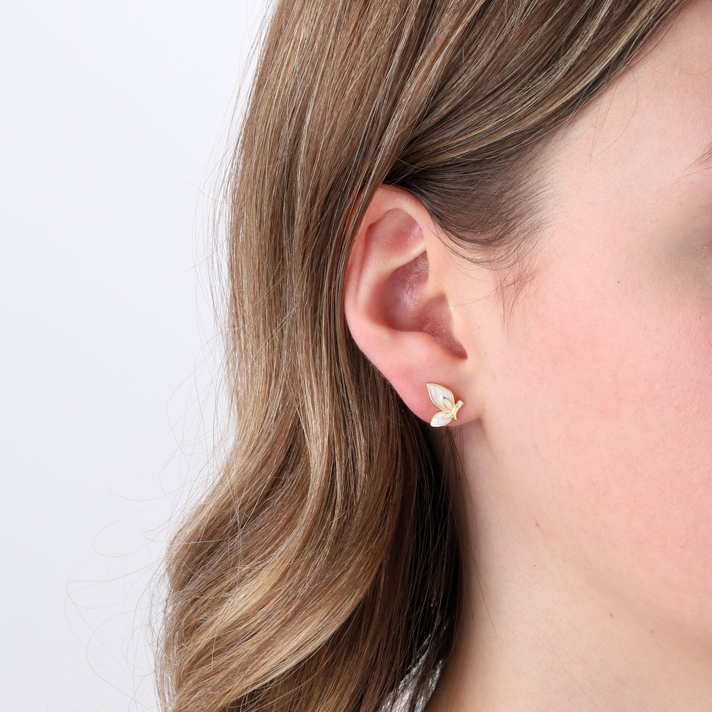 Enamel Gold Butterfly Stud Earrings - sterling silver-NuNu jewellery