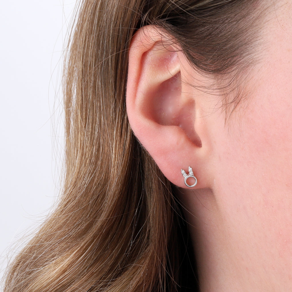 Circle Bunny Stud Earrings - sterling silver-NuNu jewellery