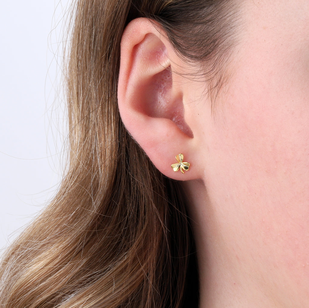 Three Clover With Stem Stud Earrings - sterling silver-NuNu jewellery