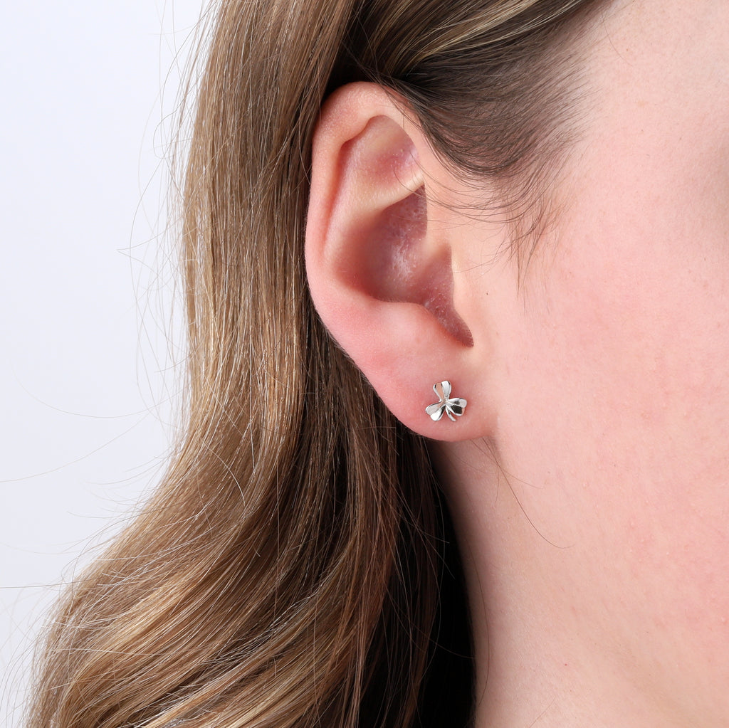 Three Clover With Stem Stud Earrings - sterling silver-NuNu jewellery