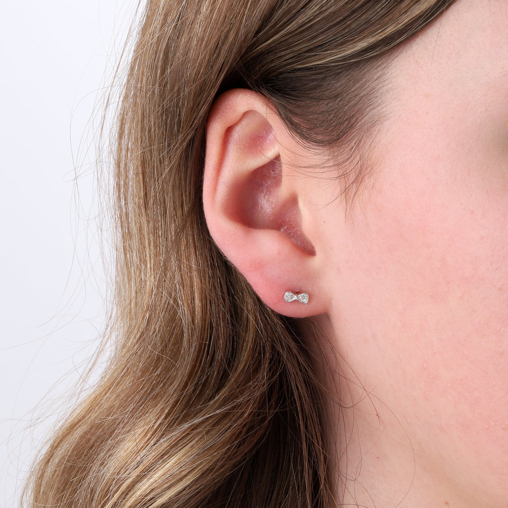 Crystal Bow Stud Earrings - sterling silver-NuNu jewellery