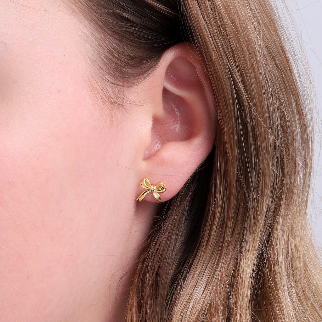 Silk Bow Stud Earrings - sterling silver-NuNu jewellery