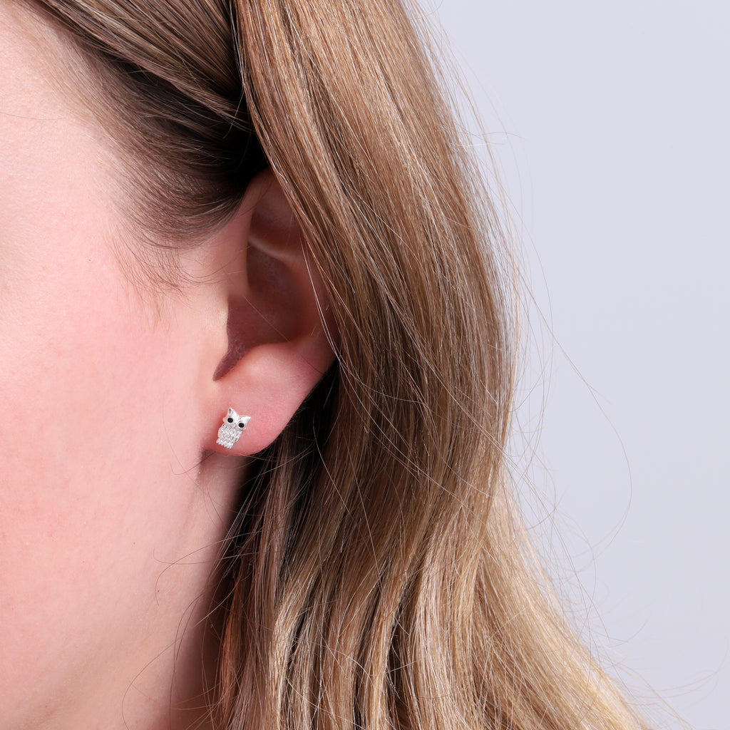 Owl Stud Earrings - sterling silver-NuNu jewellery