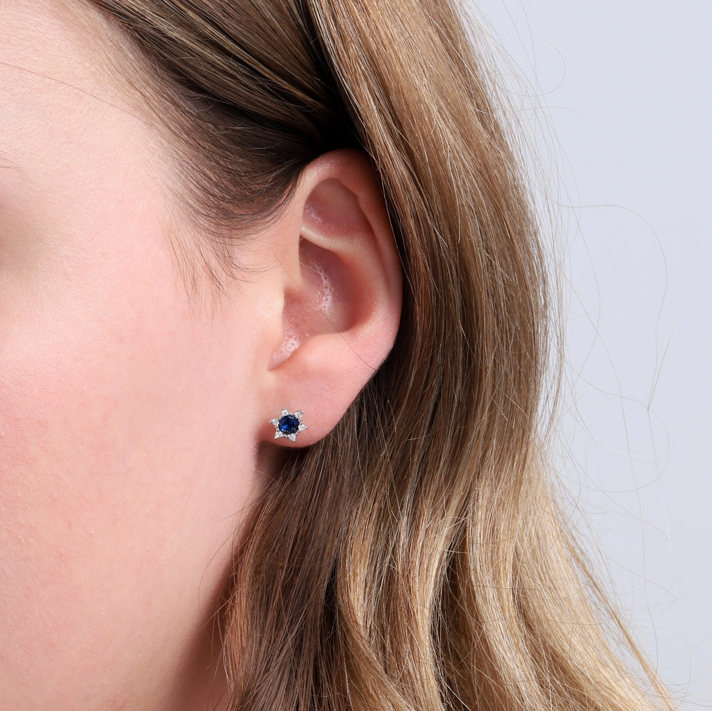 Navy Gem Stone Star Stud Earrings - sterling silver-NuNu jewellery