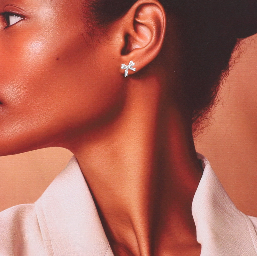 Silk Bow Stud Earrings - sterling silver-NuNu jewellery