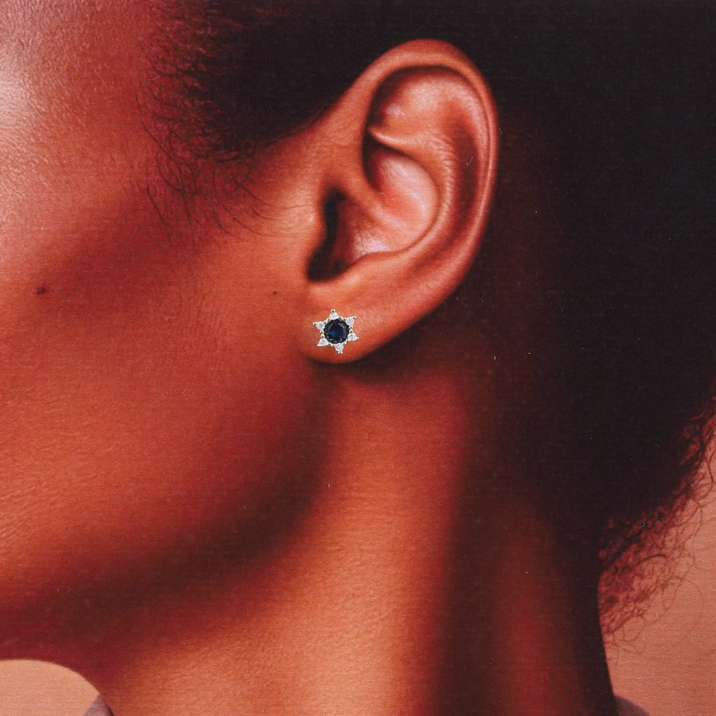 Navy Gem Stone Star Stud Earrings - sterling silver-NuNu jewellery