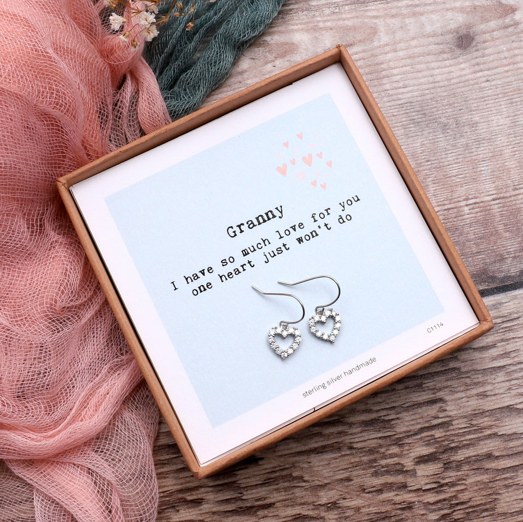 Granny I Love You Crystal Hearts Earrings - sterling silver-NuNu jewellery