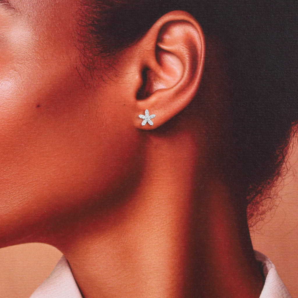 Crystal Flower Studs Earrings - sterling silver-NuNu jewellery