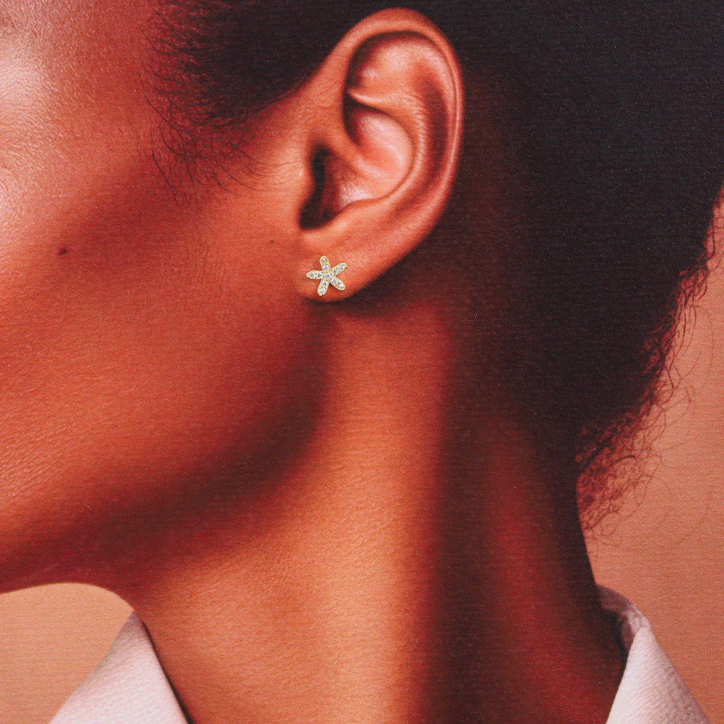 Crystal Flower Studs Earrings - sterling silver-NuNu jewellery