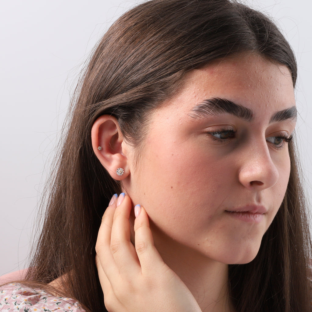 Daisy Flower Earring Studs - sterling silver-NuNu jewellery