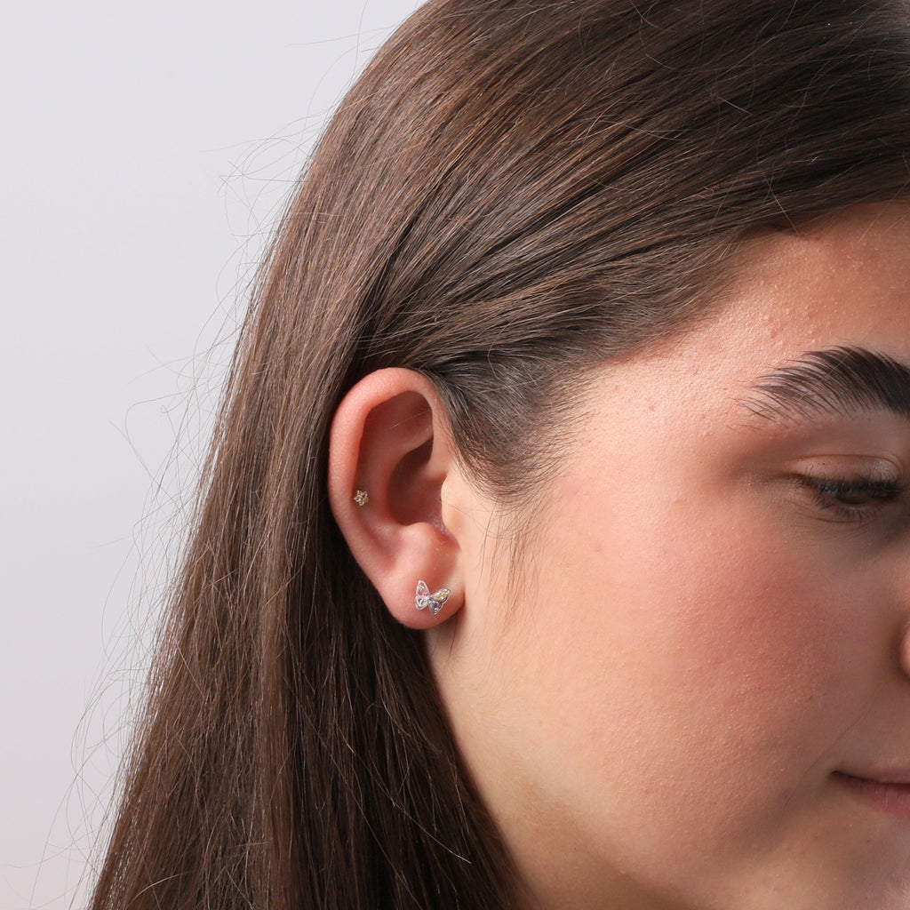Crystal Rainbow Butterfly Stud Earrings - sterling silver-NuNu jewellery