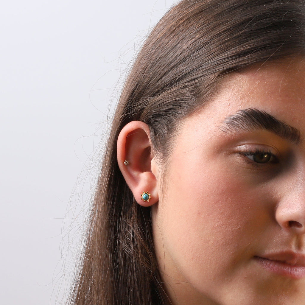 Gold Sun with Turquoise Stud Earrings - sterling silver-NuNu jewellery
