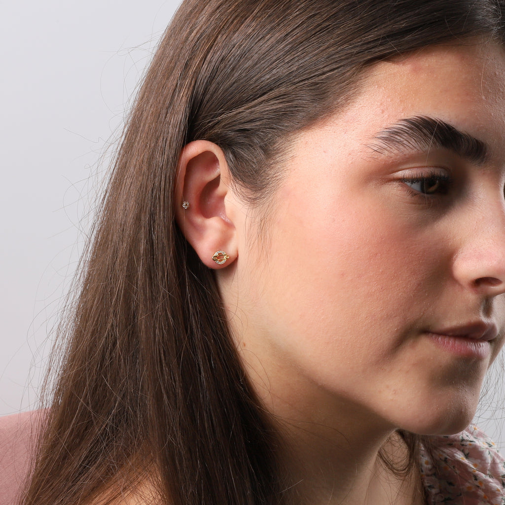 Gold Circle with Safety Pin Stud Earrings - sterling silver-NuNu jewellery