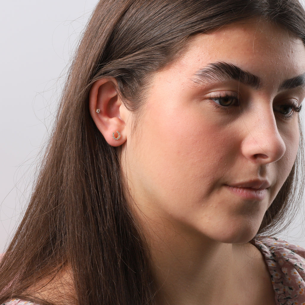 Crystal Horseshoe Stud Earrings - sterling silver-NuNu jewellery