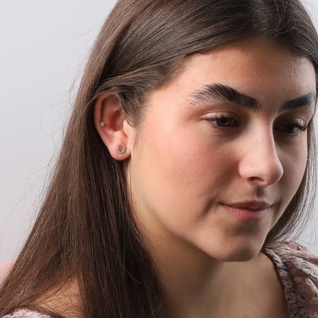 Crystal Horseshoe Stud Earrings - sterling silver-NuNu jewellery