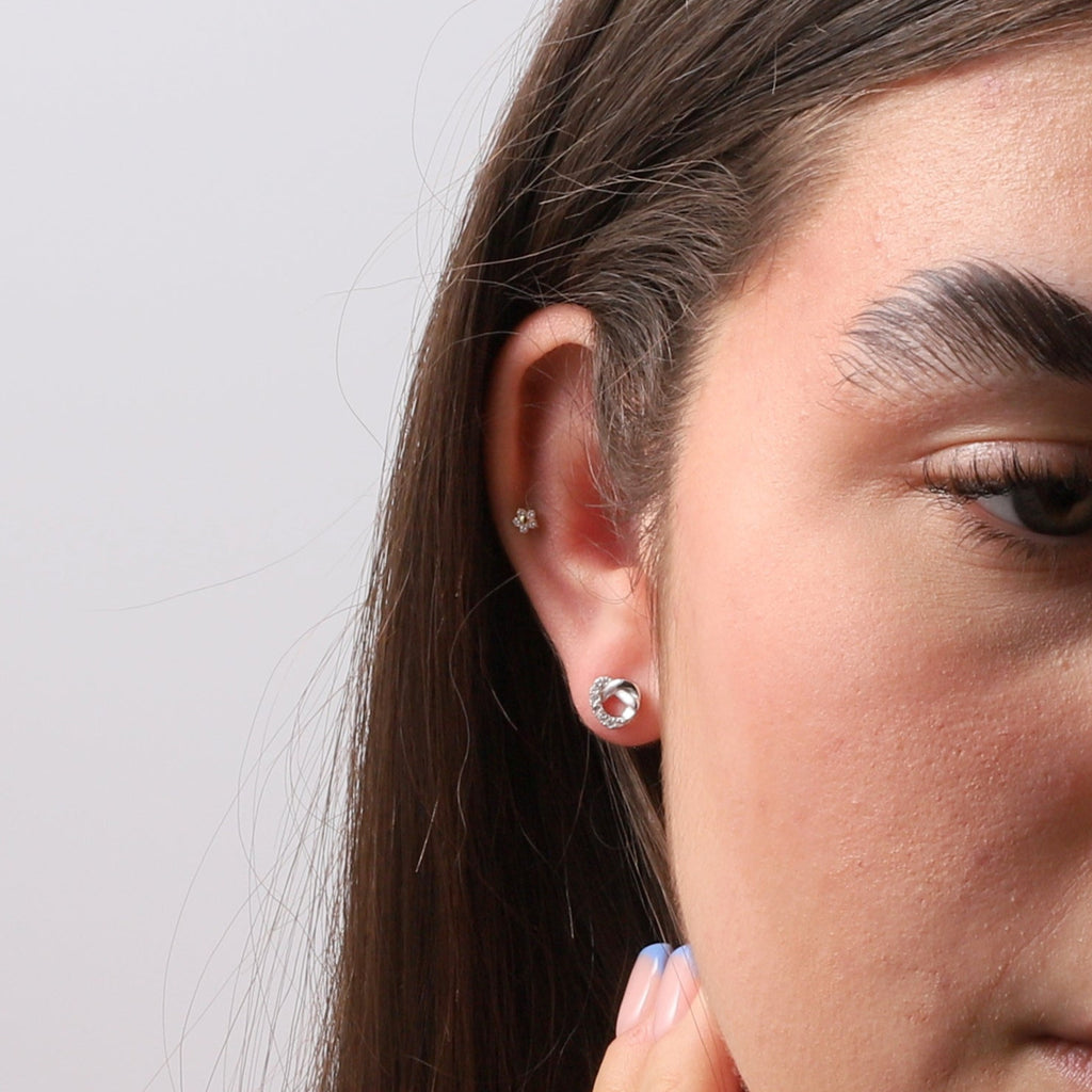 Knotted Crystal Heart Stud Earrings - sterling silver-NuNu jewellery