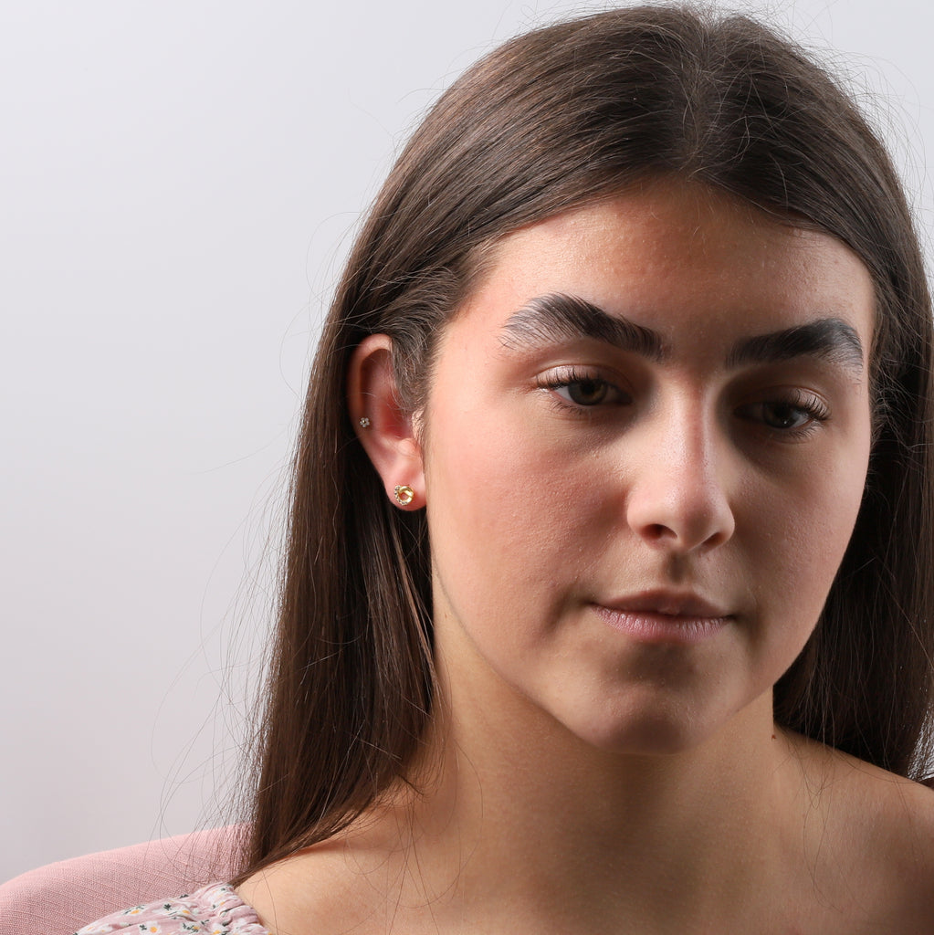 Knotted Crystal Heart Stud Earrings - sterling silver-NuNu jewellery