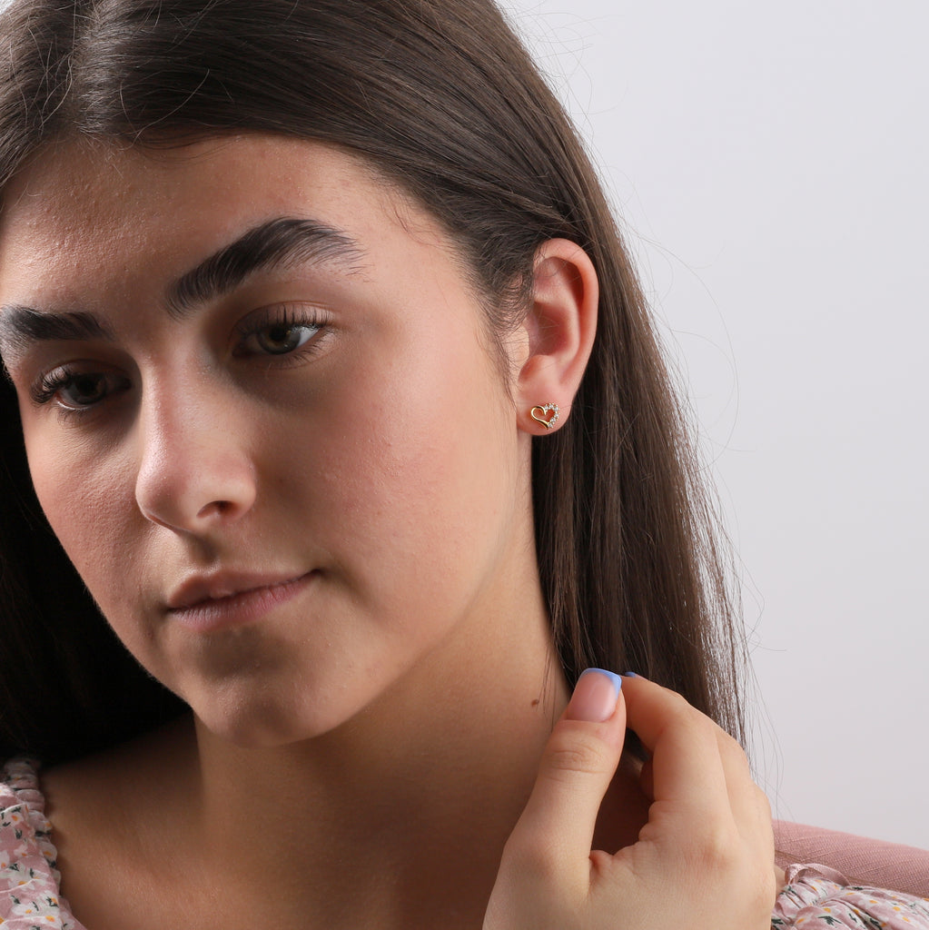 Half Crystal Heart Stud Earrings - sterling silver-NuNu jewellery