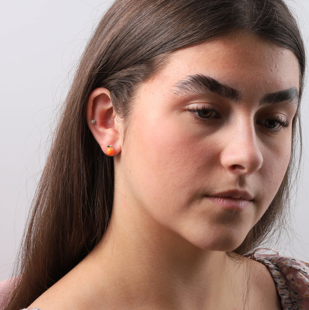 Enamel Orange Stud Earrings - sterling silver-NuNu jewellery
