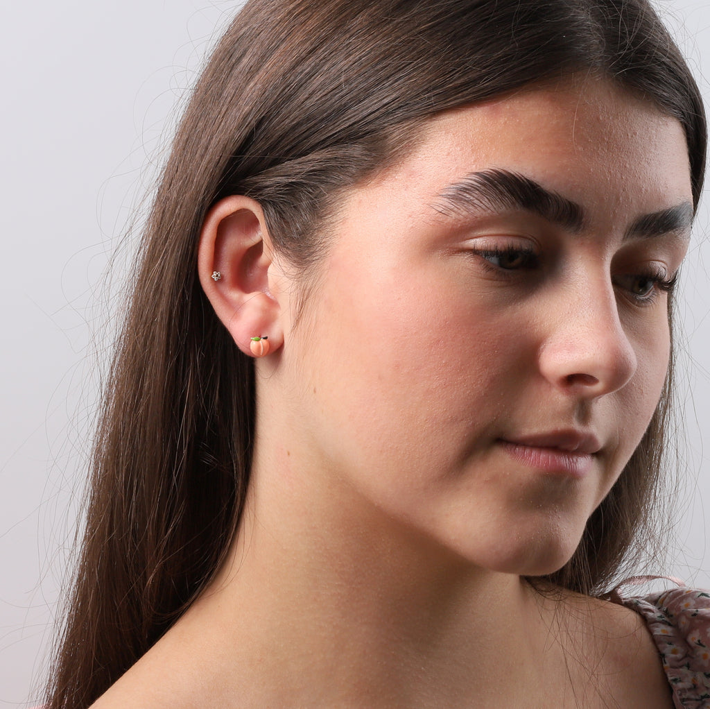 Enamel Pink Peach Stud Earrings - sterling silver-NuNu jewellery