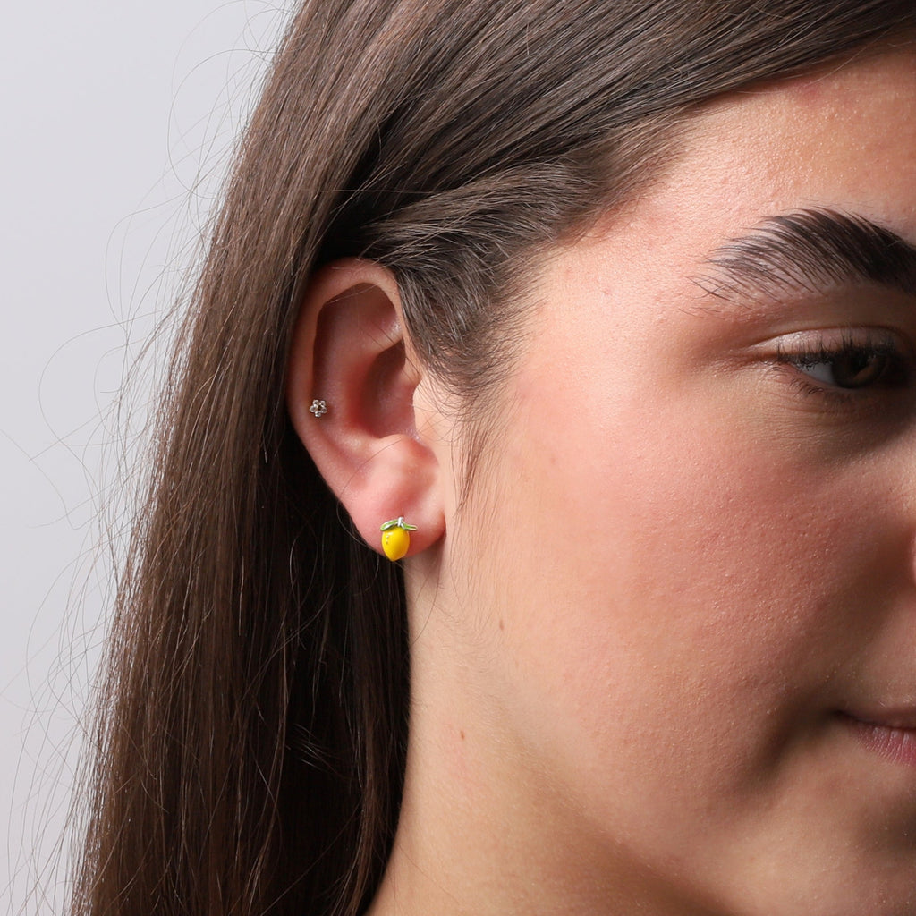 Enamel Lemon Stud Earrings - sterling silver-NuNu jewellery