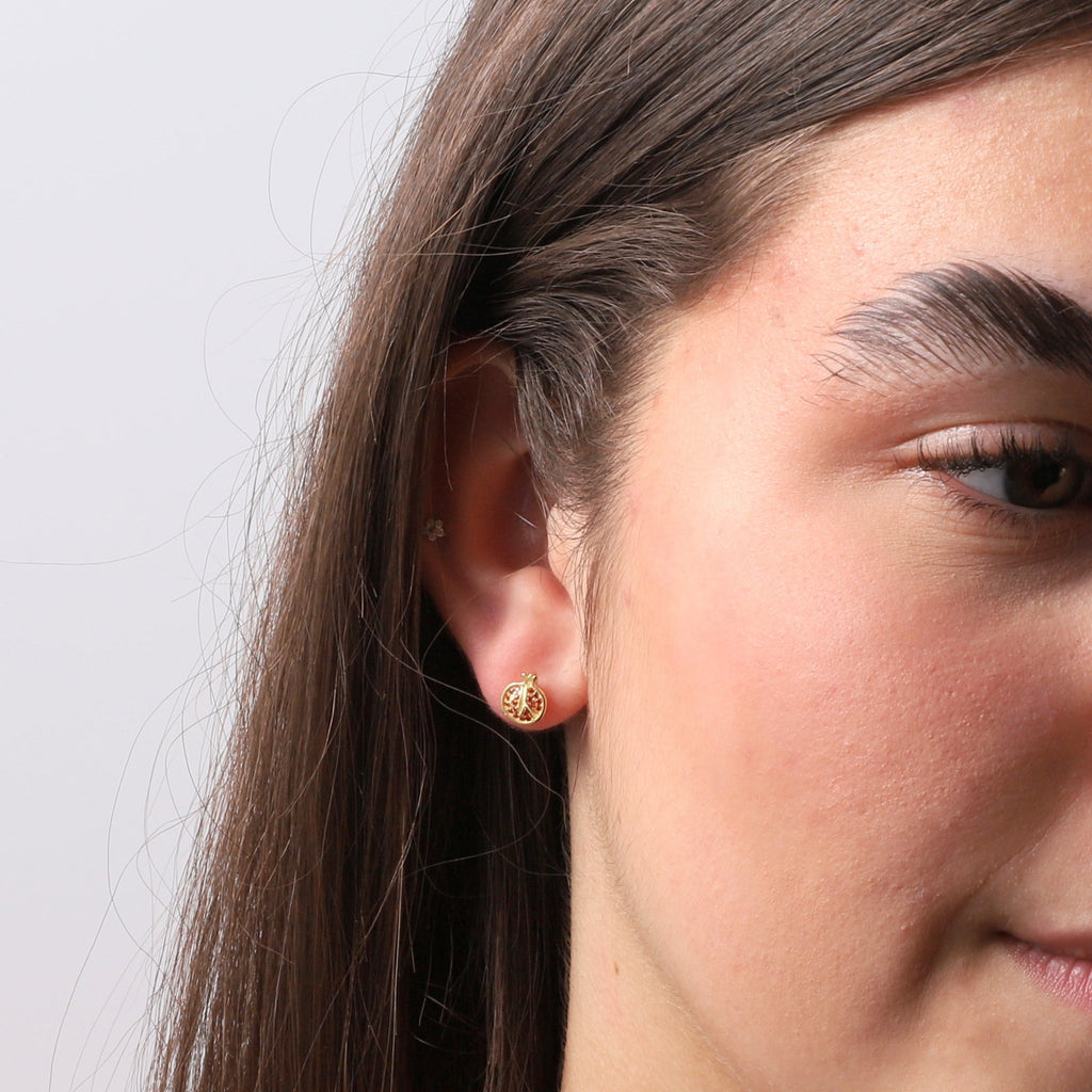 Gold Pomegrante with Red Crystals Stud Earrings - sterling silver-NuNu jewellery