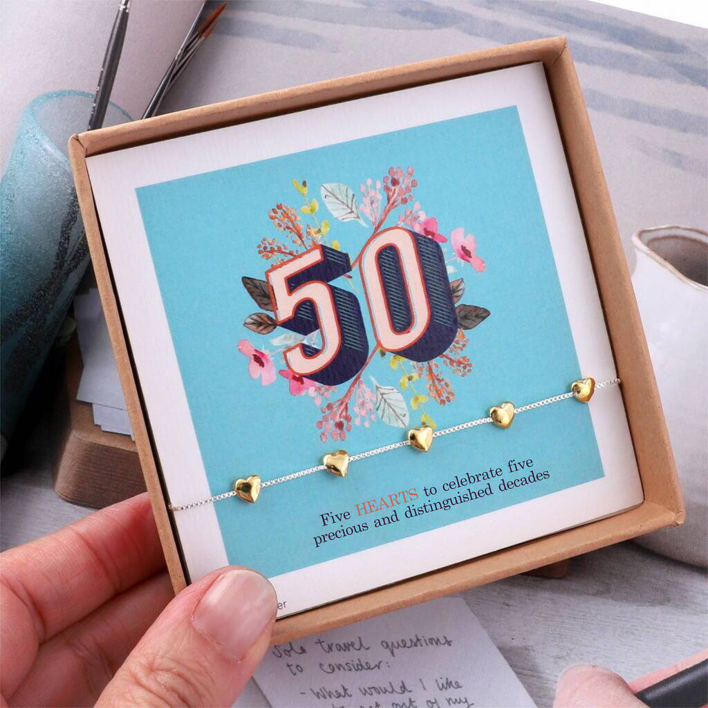 50th Birthday Sterling Silver Hearts Bracelet - sterling silver-NuNu jewellery